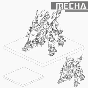 Isometric Combat robot. High quality battle robot isolated on white backgroun Stock Illustration