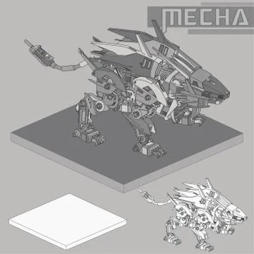 Isometric Combat robot. High quality battle robot isolated on white backgroun Stock Illustration