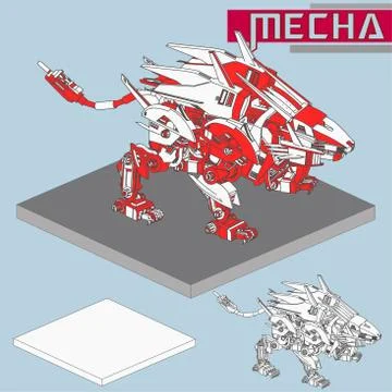 Isometric Combat robot. High quality battle robot isolated on white backgroun Stock Illustration