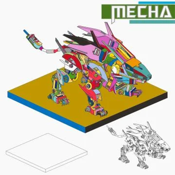 Isometric Combat robot. High quality battle robot isolated on white backgroun Stock Illustration