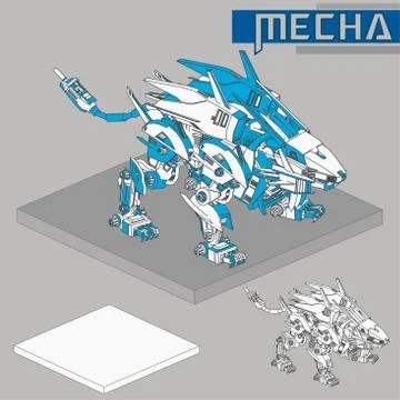 Isometric Combat robot. High quality battle robot isolated on white backgroun Stock Illustration