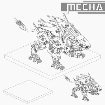 Isometric Combat robot. High quality battle robot isolated on white backgroun Stock Illustration