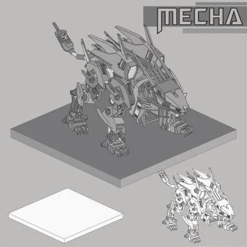 Isometric Combat robot. High quality battle robot isolated on white backgroun Stock Illustration
