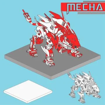 Isometric Combat robot. High quality battle robot isolated on white backgroun Stock Illustration