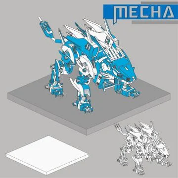 Isometric Combat robot. High quality battle robot isolated on white backgroun Stock Illustration