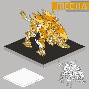 Isometric Combat robot. High quality battle robot isolated on white backgroun Stock Illustration