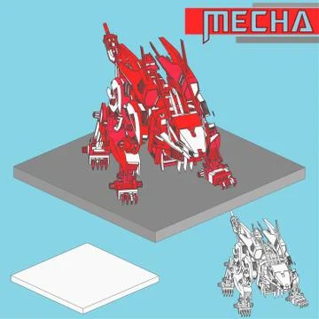 Isometric Combat robot. High quality battle robot isolated on white backgroun Stock Illustration