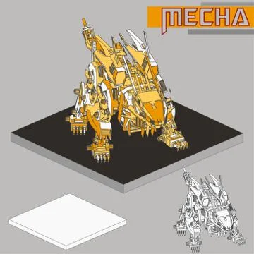 Isometric Combat robot. High quality battle robot isolated on white backgroun Stock Illustration