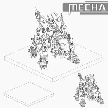 Isometric Combat robot. High quality battle robot isolated on white backgroun Stock Illustration