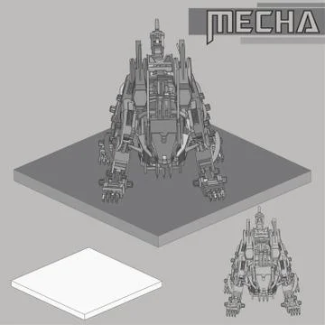 Isometric Combat robot. High quality battle robot isolated on white backgroun Stock Illustration
