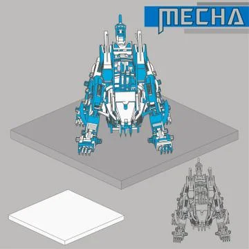 Isometric Combat robot. High quality battle robot isolated on white backgroun Stock Illustration