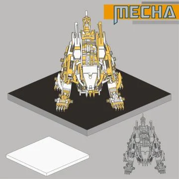 Isometric Combat robot. High quality battle robot isolated on white backgroun Stock Illustration