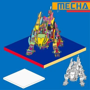 Isometric Combat robot. High quality battle robot isolated on white backgroun Stock Illustration