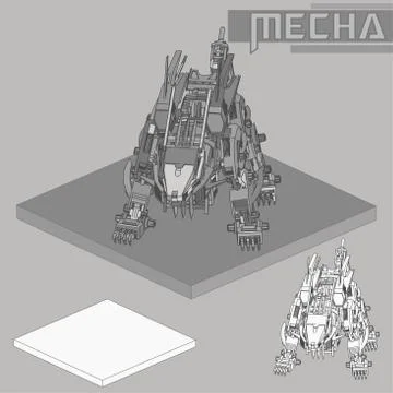 Isometric Combat robot. High quality battle robot isolated on white backgroun Stock Illustration