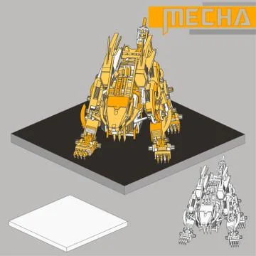 Isometric Combat robot. High quality battle robot isolated on white backgroun Stock Illustration