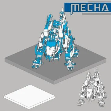 Isometric Combat robot. High quality battle robot isolated on white backgroun Stock Illustration