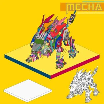 Isometric Combat robot. High quality battle robot isolated on white backgroun Stock Illustration