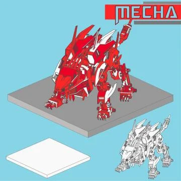 Isometric Combat robot. High quality battle robot isolated on white backgroun Stock Illustration