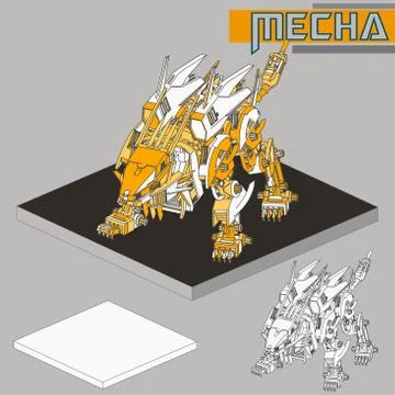 Isometric Combat robot. High quality battle robot isolated on white backgroun Stock Illustration