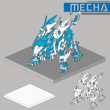 Isometric Combat robot. High quality battle robot isolated on white backgroun Stock Illustration