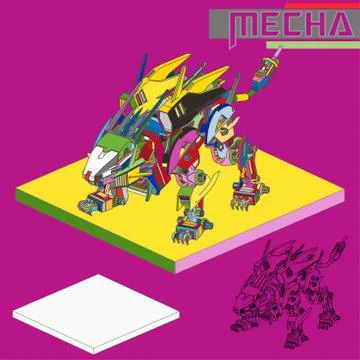 Isometric Combat robot. High quality battle robot isolated on white backgroun Stock Illustration