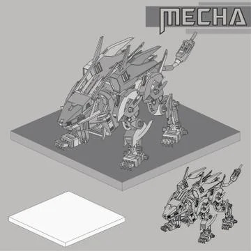Isometric Combat robot. High quality battle robot isolated on white backgroun Stock Illustration