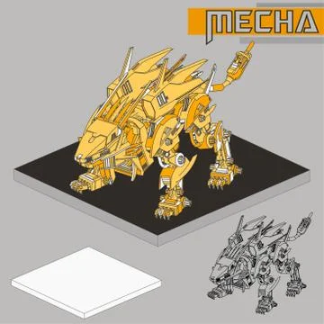 Isometric Combat robot. High quality battle robot isolated on white backgroun Stock Illustration