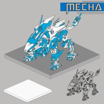 Isometric Combat robot. High quality battle robot isolated on white backgroun Stock Illustration