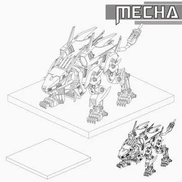 Isometric Combat robot. High quality battle robot isolated on white backgroun Stock Illustration