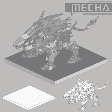Isometric Combat robot. High quality battle robot isolated on white backgroun Stock Illustration
