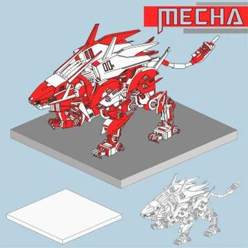 Isometric Combat robot. High quality battle robot isolated on white backgroun Stock Illustration