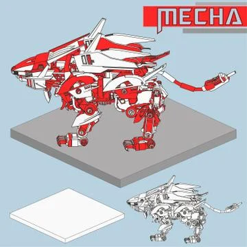 Isometric Combat robot. High quality battle robot isolated on white backgroun Stock Illustration