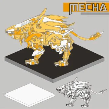 Isometric Combat robot. High quality battle robot isolated on white backgroun Stock Illustration