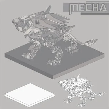 Isometric Combat robot. High quality battle robot isolated on white backgroun Stock Illustration