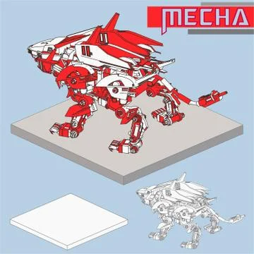 Isometric Combat robot. High quality battle robot isolated on white backgroun Stock Illustration