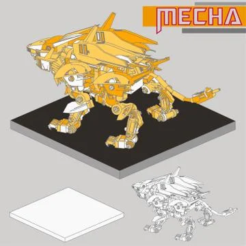 Isometric Combat robot. High quality battle robot isolated on white backgroun Stock Illustration