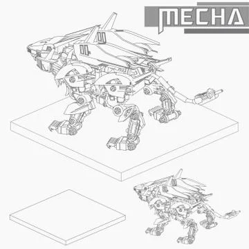 Isometric Combat robot. High quality battle robot isolated on white backgroun Stock Illustration