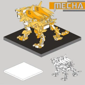 Isometric Combat robot. High quality battle robot isolated on white backgroun Stock Illustration