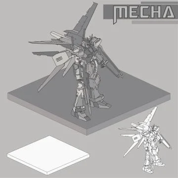 Isometric Combat robot. High quality battle robot isolated on white backgroun Stock Illustration