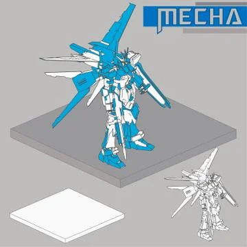 Isometric Combat robot. High quality battle robot isolated on white backgroun Stock Illustration