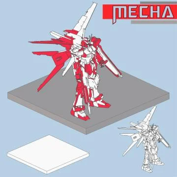 Isometric Combat robot. High quality battle robot isolated on white backgroun Stock Illustration