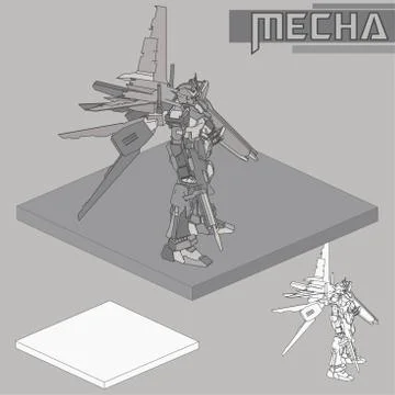 Isometric Combat robot. High quality battle robot isolated on white backgroun Stock Illustration