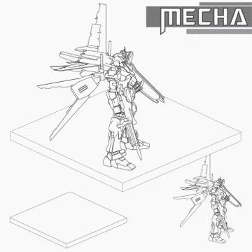 Isometric Combat robot. High quality battle robot isolated on white backgroun Stock Illustration