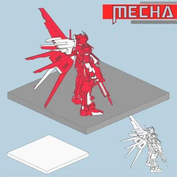 Isometric Combat robot. High quality battle robot isolated on white backgroun Stock Illustration