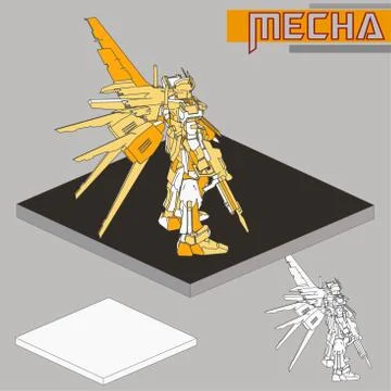 Isometric Combat robot. High quality battle robot isolated on white backgroun Stock Illustration