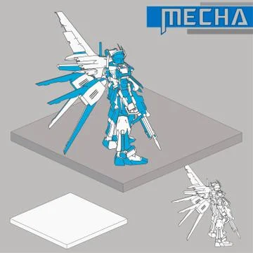 Isometric Combat robot. High quality battle robot isolated on white backgroun Stock Illustration