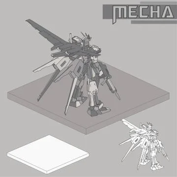 Isometric Combat robot. High quality battle robot isolated on white backgroun Stock Illustration