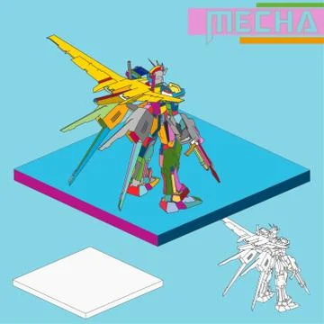 Isometric Combat robot. High quality battle robot isolated on white backgroun Stock Illustration