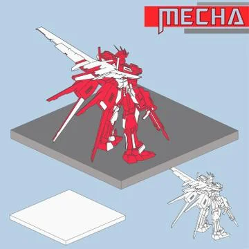 Isometric Combat robot. High quality battle robot isolated on white backgroun Stock Illustration