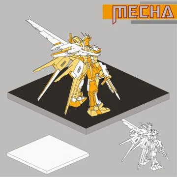 Isometric Combat robot. High quality battle robot isolated on white backgroun Stock Illustration